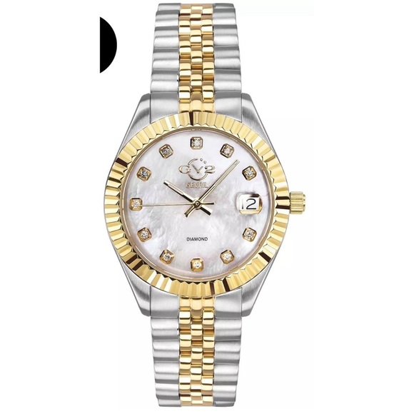 Gevril stainless steel two tone mother of pearl face watch Switzerland